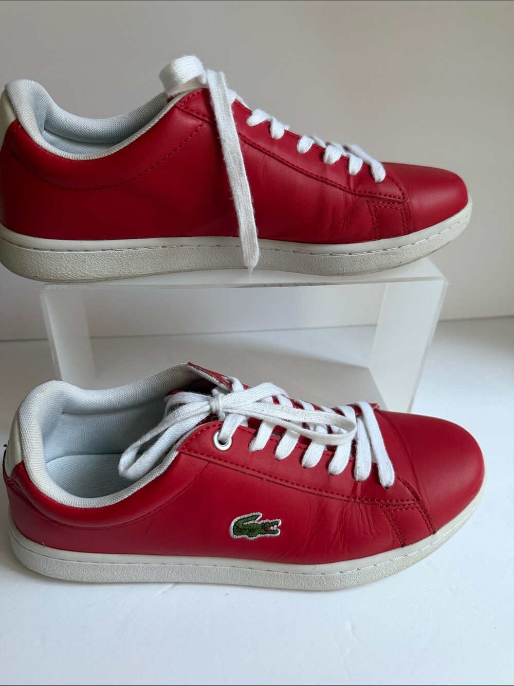 Lacoste Red Leather Low-Top Sneakers with White Laces 8.5